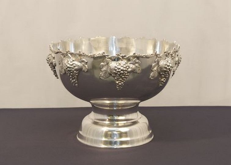 Silver Punch Bowl With Grape Motif